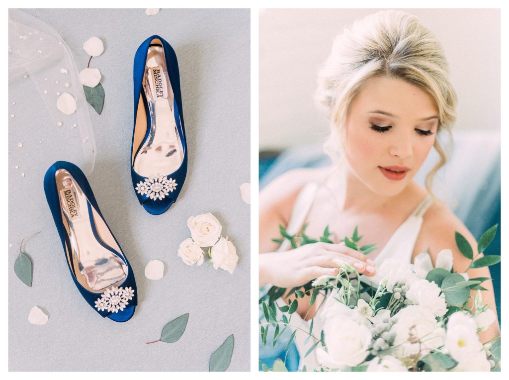 Bride and her Blue Wedding Shoes at William Paca House in Annapolis Maryland - Manda Weaver Film Wedding Photographer
