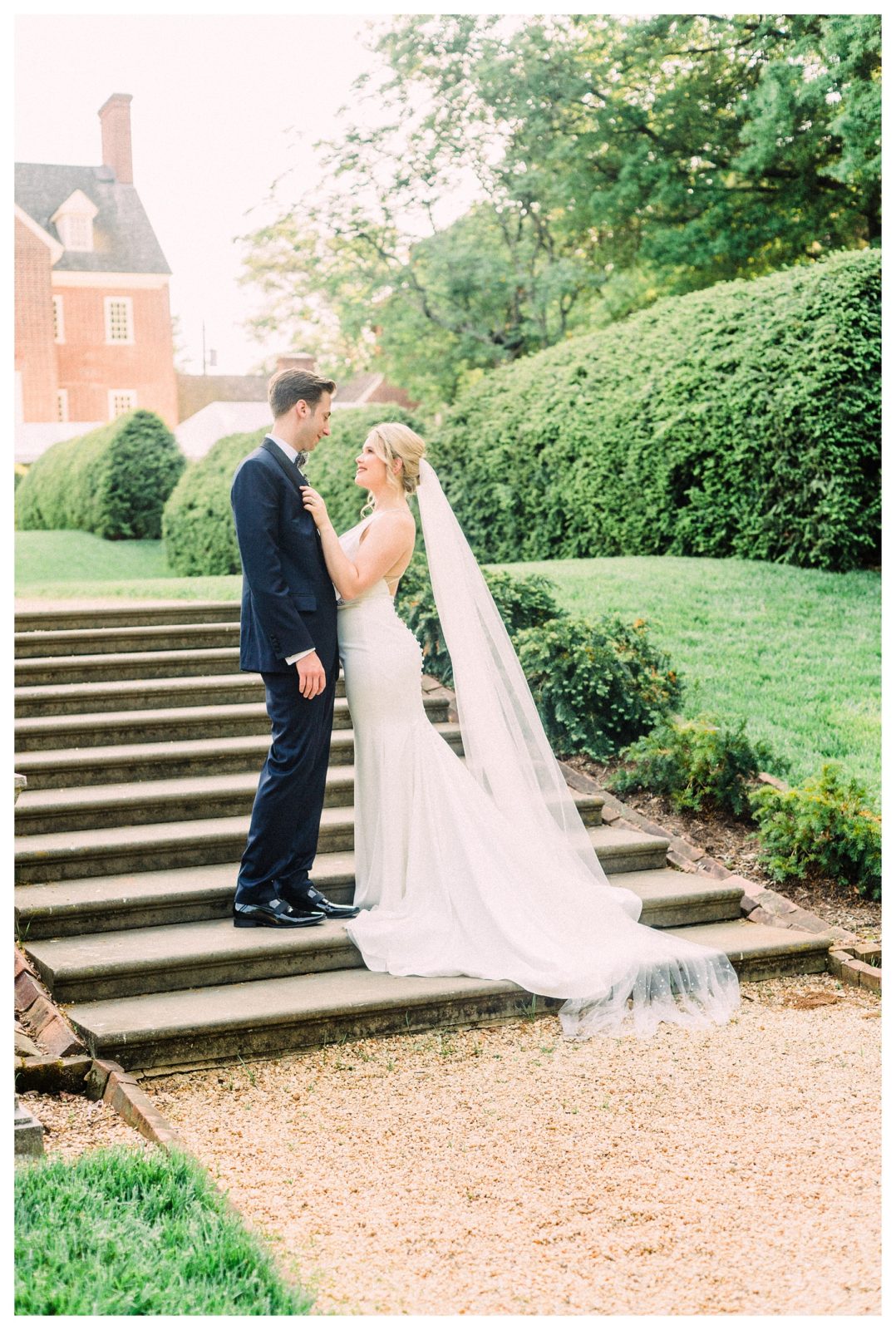 Bride and Groom at William Paca House in Annapolis Maryland - Manda Weaver Film Wedding Photographer