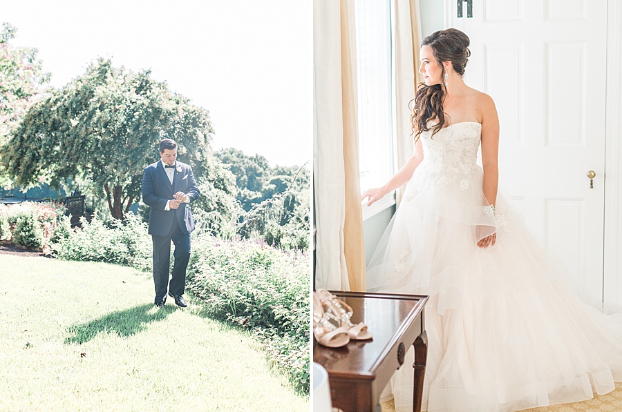 Bride and Groom Portrait - Romantic Tuscan Inspired Wedding with Ethereal color palette of pale blush, seafoam, pale  grays, dusty blues, champagne and gold by Manda Weaver Photography at Belmont Manor, Elle Ellinghaus Designs, White Glove Rentals, and  My Flower Box