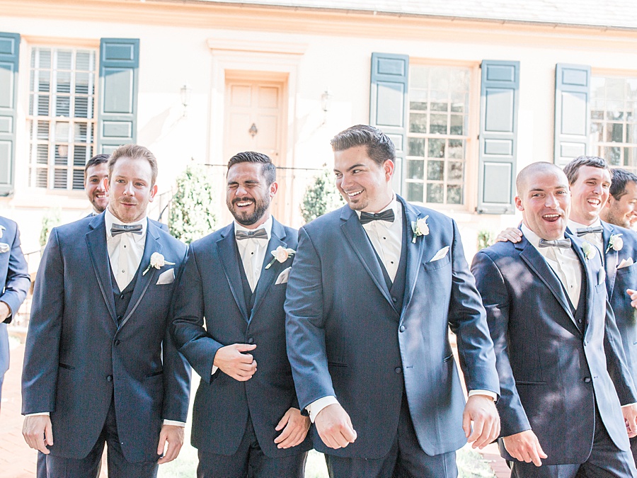 Groom and Groomsman at Belmont Manor - Romantic Tuscan Inspired Wedding with Ethereal color palette of pale blush, seafoam, pale  grays, dusty blues, champagne and gold by Manda Weaver Photography at Belmont Manor, Elle Ellinghaus Designs, White Glove Rentals, and  My Flower Box