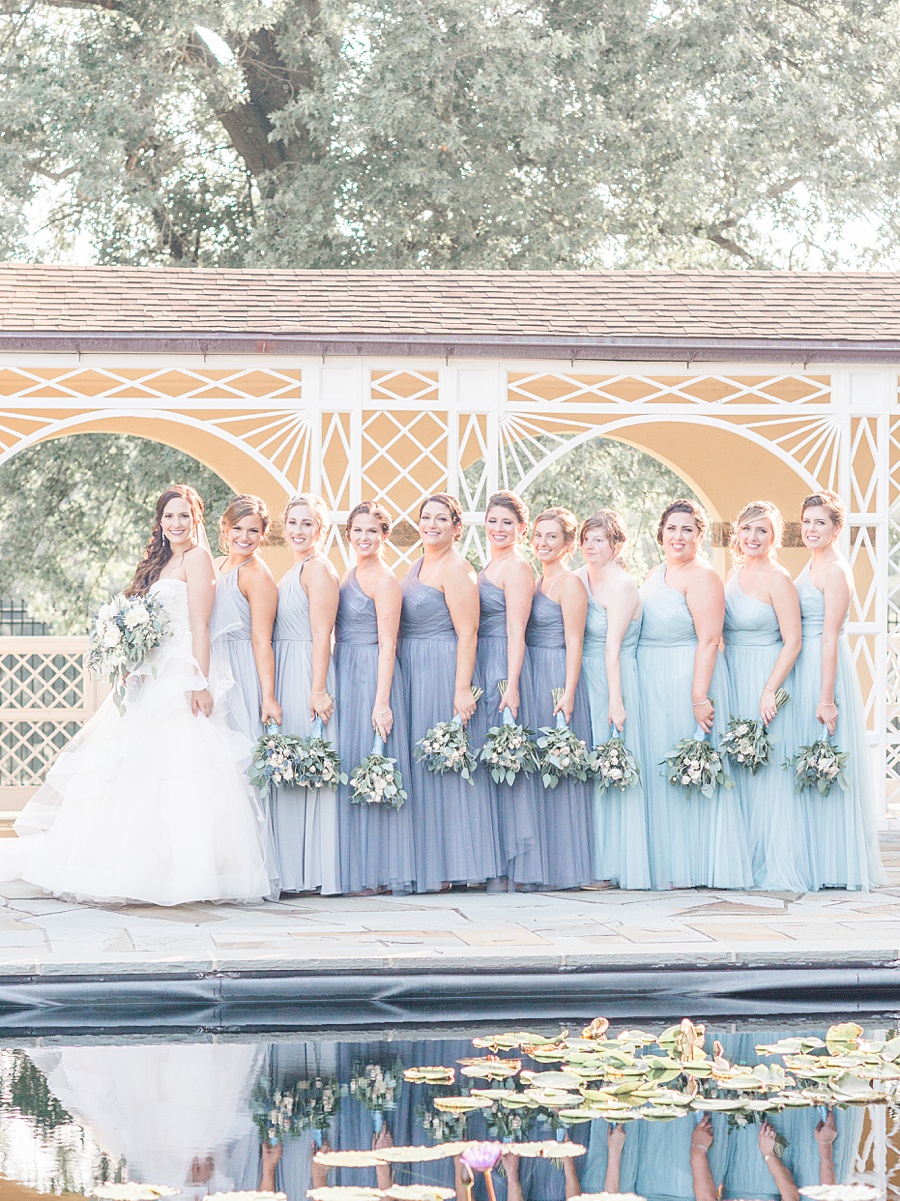 Bride and Bridesmaid Portrait with Ombre Mismatched Dresses - Romantic Tuscan Inspired Wedding with Ethereal color palette of pale blush, seafoam, pale  grays, dusty blues, champagne and gold by Manda Weaver Photography at Belmont Manor, Elle Ellinghaus Designs, White Glove Rentals, and  My Flower Box