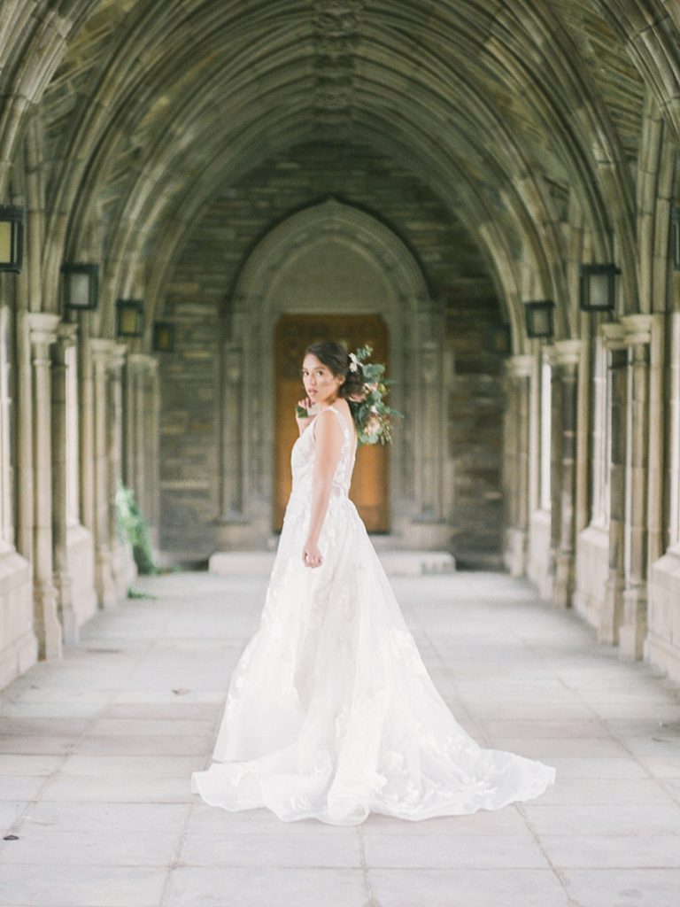 Bride in Jenny Yoo Wedding Gown at Cornell University in Ithaca New York. Photo by New York Wedding Photographer, Manda Weaver Photography