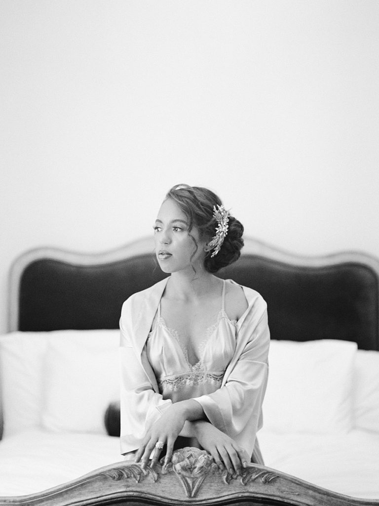Bride in Robe at The Quinta Rosa Estate in Ithaca New York. Photo by New York Wedding Photographer, Manda Weaver Photography