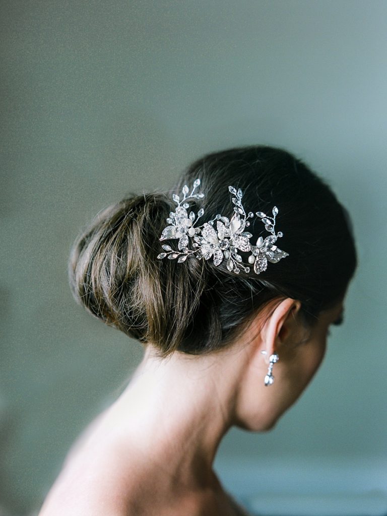 Brides with Elegant Wedding Up Do with Ornate Hair Comb- Classic St Michaels Waterfront Maryland Wedding @ The Chesapeake Bay Maritime Museum Classic and 