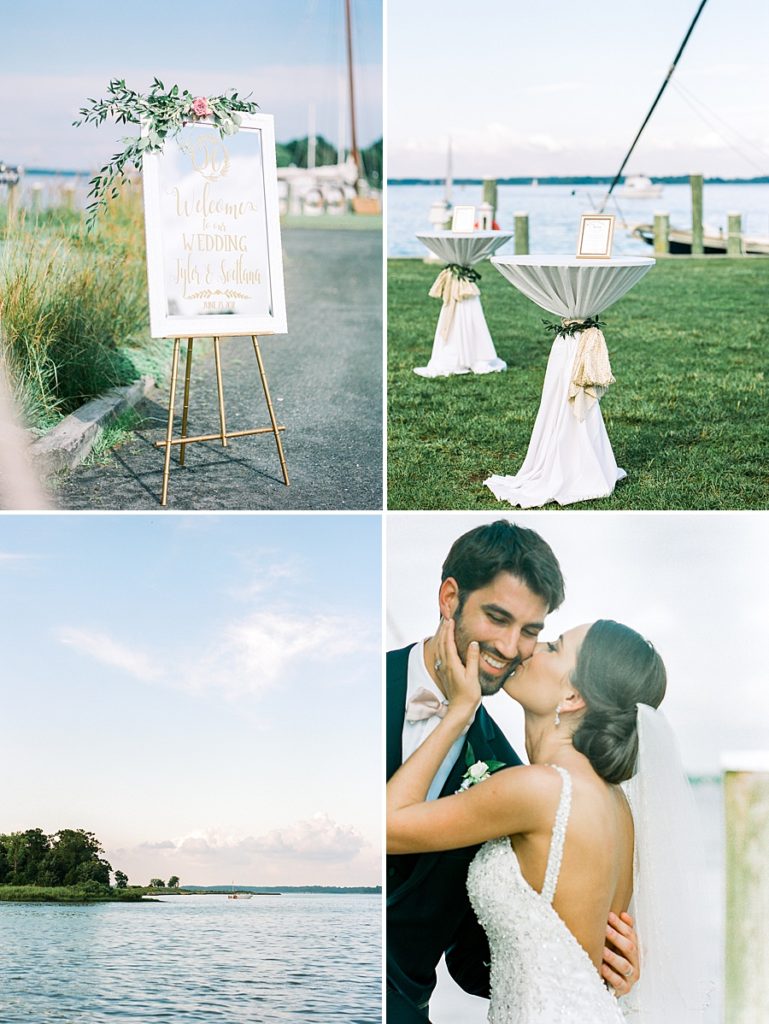 Bride and Groom, Wedding Sign, and Cocktail Hour - Classic St Michaels Waterfront Maryland Wedding @ The Chesapeake Bay Maritime Museum Classic and 