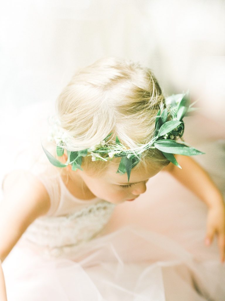 Flower Girl with Greenery Crown - Classic St Michaels Waterfront Maryland Wedding @ The Chesapeake Bay Maritime Museum Classic - Fine Art Film Photographer