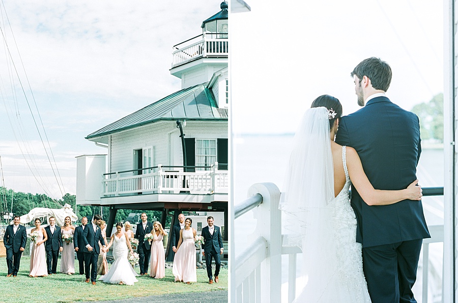 Bride and Groom - Classic St Michaels Waterfront Maryland Wedding @ The Chesapeake Bay Maritime Museum Classic - Fine Art Film Photographer